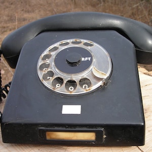 Vintage rotary phone Nordfern, Bakelite  Black telephone East Germany 60s
