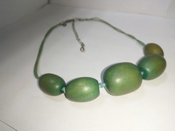 Vintage Choker Green Wooden Beads Mark Spenser 19… - image 1