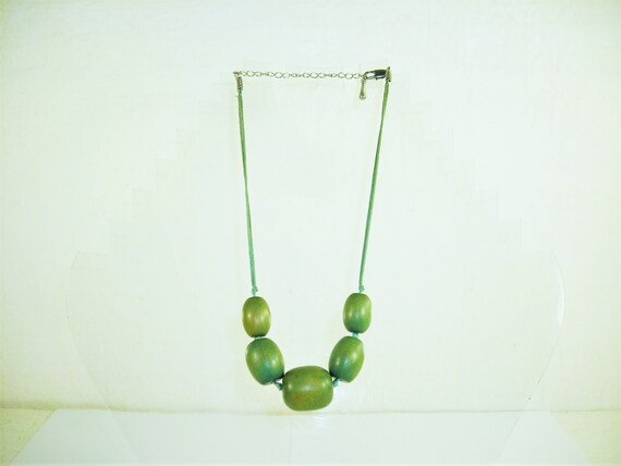 Vintage Choker Green Wooden Beads Mark Spenser 19… - image 2