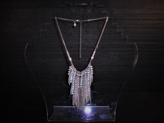 Vintage  Choker Bib Necklace Pendant Chain Blue C… - image 6