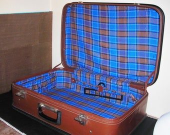 Valigia vintage valigia sovietica originale marrone di medie dimensioni anni 1970