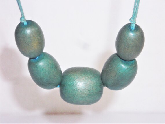 Vintage Choker Green Wooden Beads Mark Spenser 19… - image 9