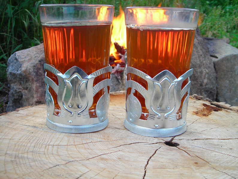 Vintage Soviet Tea Cup Set Tea Cups Metal Glass Holder USSR Etsy