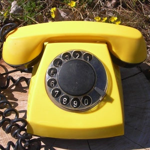 Vintage rotary phone Yellow telephon Desk Retro phone  USSR 80s