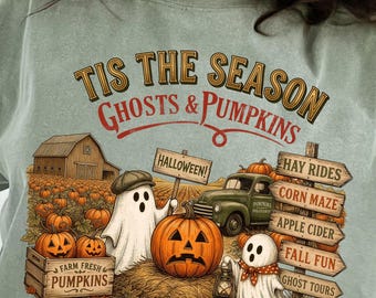 Pumpkin Tis The Season Png Vintage Spooky Halloween , Farm Fresh Patch ,Fall Ghost digital download