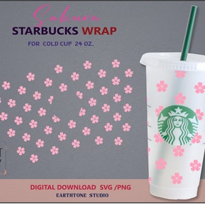 Sakura Blume, Kirschblüte, Little Floral wrap svg für Venti Cold Cup 24 oz. PNG, DFX, SVG-Datei für Cricut, digitaler Download