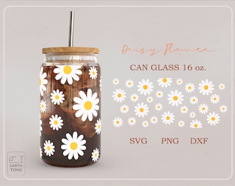 Daisy Flower Full Wrap: Libbey 16oz Can Glass SVG PNG (Digital Download)
