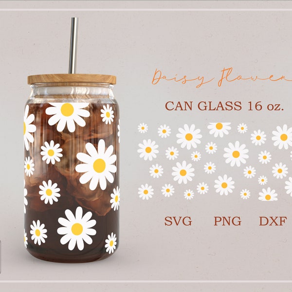 Daisy Flower Spring Floral  Full wrap for Libbey can Glass  16oz  PNG DFX SVG file for Cricut, digital download