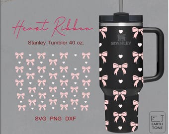 Coquette Heart Bow Tumbler Wrap: 40oz Quencher Stanley, SVG PNG DXF (Digital File)