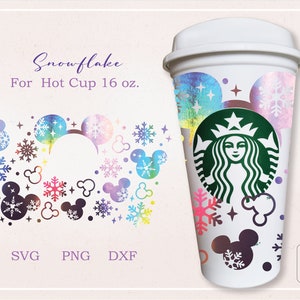 Snowflake, Mouse, Christmas vibes ,winter ,Snow full wrap for Starbucks Grande hot cup 16oz.PNG,DFX,SVG file for Cricut, digital download