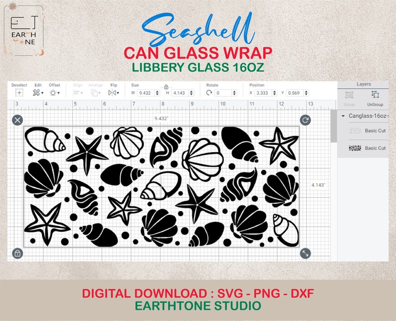 Seashell Can Glass SVG, Libbey Glass SVG, Ocean svg, Seashell, full wrap for Libbey Glass 16oz. dxf, png, svg file for Circut, digital file image 3
