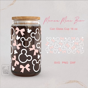 Mini lazo rosa con forma de ratón, envoltorio de vidrio para lata de 16 oz, archivo SVG para Cricut, archivos digitales
