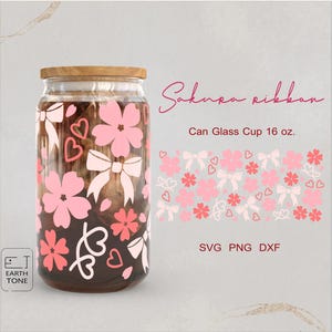 Cinta floral con flores de cerezo, hermosa envoltura completa para el Día de la Madre con flor de Sakura para vaso Libbey de 16 oz, archivo dxf, png, svg para Cricut