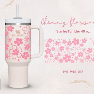 Emballage complet floral Sakura fleurs de cerisier pour gobelet quencher 40 oz . dxf, png, fichier svg pour Cricut, fichier numérique