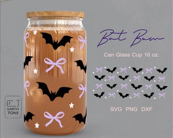 Halloween Bat Bow Wrap : 16oz Can Glass SVG PNG DFX file for Cricut