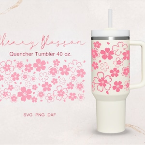 Kirschblüten Blume Sakura Floral Full Wrap für kein Logo Quencher Becher 40 oz. dxf, png, svg Datei für Cricut, digitale Datei