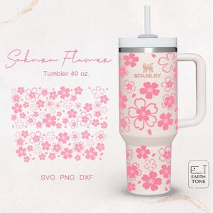 Regalo de flor de cerezo primaveral con diseño floral de Sakura para mamá, envoltura para vaso Quencher de 40 oz. Archivo dxf, png, SVG para Cricut, archivo digital
