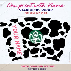Copo pessoal, estampa de vaca, envoltório completo de animal para Starbucks Venti Cold Cup 24 oz. Arquivo PNG,DFX,SVG para Cricut, download digital