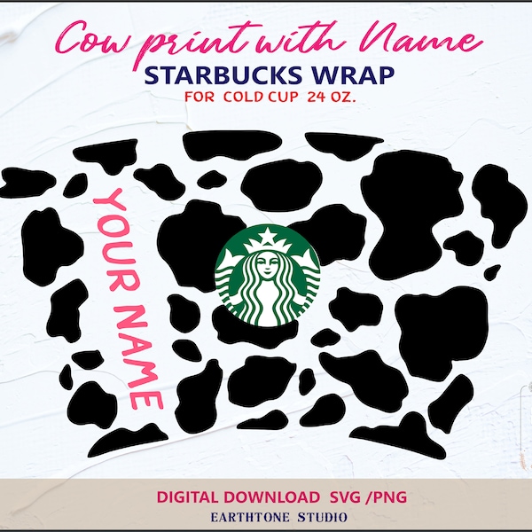 Personal cup, Cow Print , Animal  full wrap  for Starbucks Venti Cold Cup 24 oz. PNG,DFX,SVG file for Cricut, digital download