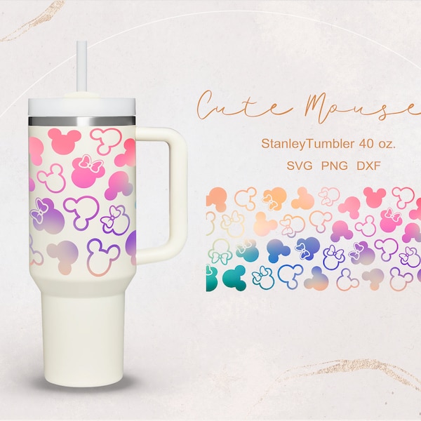 Cute Mouse full wrap for no logo  Quencher tumbler 40 oz . dxf, png, svg file for Cricut, digital file