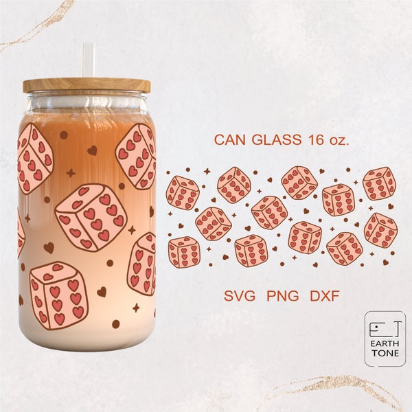 Hearts Dice Libbey glass wrap Valentines beer can glass SVG Hearts glass can wrap for Libbey glass 16oz SVG file for Cricut, digital files