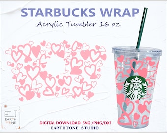 Lovely Hearts, Sweet, Valentines full wrap Starbucks Acrylic Double wall tumbler 16 oz. dxf, png, svg file for Cricut, digital file download