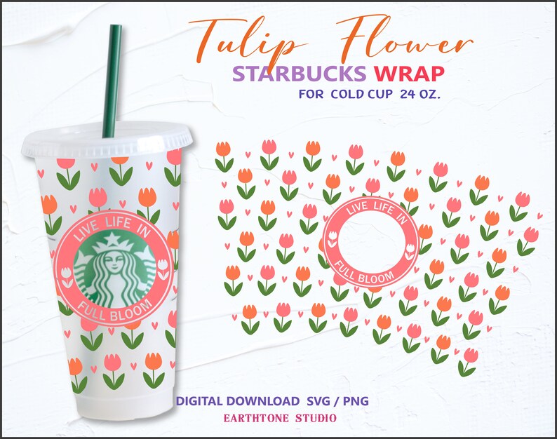 Download Welcome Spring Svg Digital Download Tulip Flower Svg Floral Svg Full Wrap For Starbucks Cold Cup 24 Oz Png Files For Cricut Clip Art Art Collectibles Thienhop Com