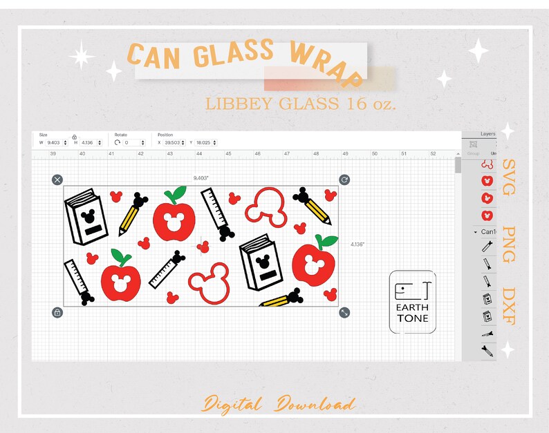 Teach Love Inspire Lehrer Libbey Glass Wrap: Apfel Maus SVG PNG (Digitale Datei) Bild 2