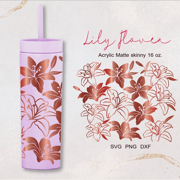 Lily Flower Spring Floral wrap cup Volledige wrap voor Strata acryl mat mager 16 oz. dxf, png, svg-bestand voor Cricut, digitaal bestand