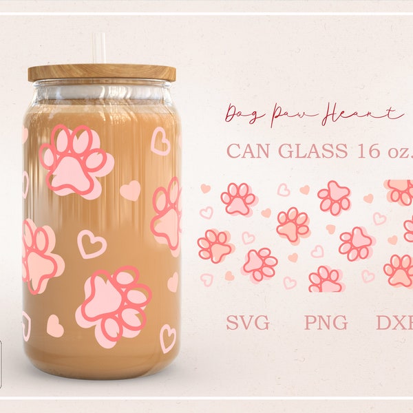 Dog paw ,Dog mom full wrap for Libbey Glass 16oz  PNG,DFX,SVG file for Cricut, digital download