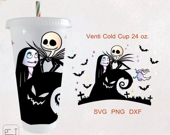 Gobelet froid Halloween svg cauchemar enveloppant une tasse froide fantasmagorique sans trou pour tasse froide Venti 24 oz PNG, DFX, fichier SVG pour Cricut, fichiers numériques