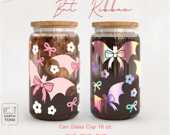 Pink Bat Bow Halloween Coffee Glass Wrap: SVG PNG File (Digital Download)