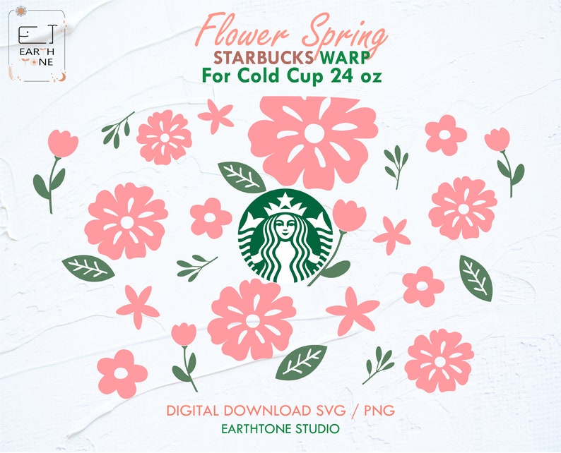 Art Collectibles Clip Art Cut File Svg Files For Cricut Full Wrap For Starbucks Cold Cup 24oz Png Spring Flower Svg Digital Download Spring Floral Starbucks Svg