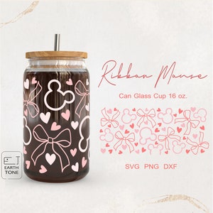 Pink Ribbon Valentine süße Maus Schleife Mama Geschenk Kokette Schleife Glasdose für Libbey Glas 16 Unzen SVG-Datei für Cricut, digitale Dateien