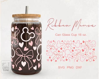Mouse Bow Love Heart Coquette Glass Can Wrap: SVG PNG DXF File for Cricut