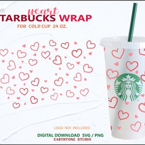 Heart Lovely cup,  Sweet Hearts  Valentine Full wrap for Venti Cold Cup 24 oz. SVG file for Cricut, digital download