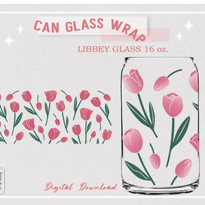 Tulip Flower, Spring Floral Full Wrap für Libbey Glass 16oz. PNG, DFX, SVG Datei Cricut, digitaler Download