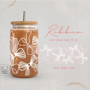 Coquette Ribbon Bow Glass Can Wrap: 16oz Libbey, SVG File (Digital Files)
