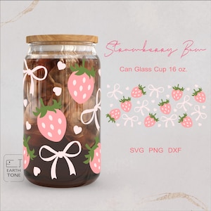 Noeud de fraise, fruit frais, ambiance estivale, ruban Coquette Mama wrap pour Libbey Glass, fichier PNG, DFX, SVG pour Cricut, fichiers numériques 16 oz