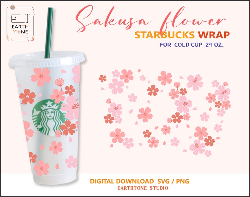 Download Clip Art Art Collectibles Digital Download Png Files For Cricut Cherry Blossom Svg Sakura Starbucks Spring Floral Full Wrap For Starbucks Cold Cup 24 Oz Svg