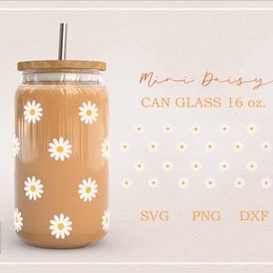 Mini margarita, flor, floral, envoltura completa para lata Libbey, vidrio, 16 oz, archivo PNG, DFX, SVG para Cricut, descarga digital