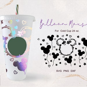 Taza personal con globo de ratón, regalo de graduación, envoltura completa, SVG para vaso frío Venti de 24 oz. Archivo PNG, DFX, SVG para Cricut.