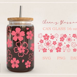 Kirschblüte Blume Sakura floral Spring Wrap für Libbey Glass 16oz PNG, DFX, SVG Datei für Cricut, digitaler Download