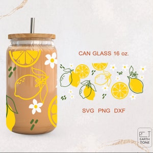 Citroen Libbey glas svg fruitbier blikje glas citroen volledige wrap voor Libbey glas 16oz PNG, DFX, SVG-bestand voor Cricut, digitale bestanden