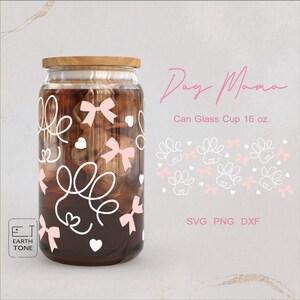 Cinta con forma de pata de perro, lazo para mamá, regalo coqueto para mamá, envoltura para lata de cerveza, vaso de 16 oz, archivo PNG, DFX, SVG para Cricut, descarga digital