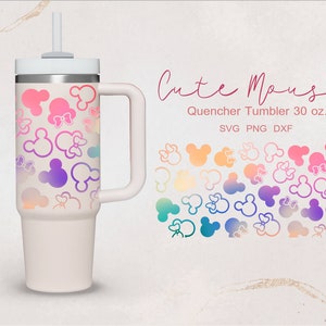 Lindo ratón con envoltura completa para vaso Quencher sin logotipo de 30 oz. Archivo dxf, png, SVG para Cricut, archivo digital