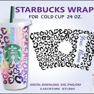 Leopard Heart , Personal cup, Cheetah Print ,valentine Full wrap for Starbucks Venti cold cup 24oz.  PNG,DFX,SVG file for Cricut, digital