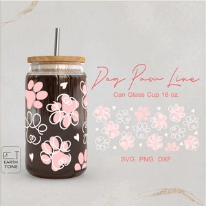 Taza de regalo para mamá perro, línea de pata de perro, taza de lata de cerveza para perro Heart Mama, envoltura completa para Libbey Glass 16oz, archivo dxf, png, SVG para Cricut, archivo digital