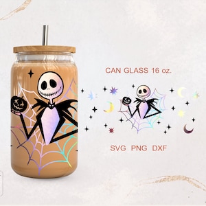 Skull Halloween skeleton Skellington Spooky season Spider full wrap for Libbey Glass 16oz PNG, DFX, SVG file for cut, digital files