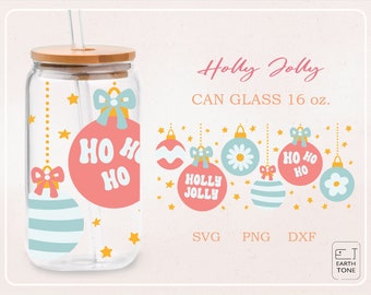 Holly Jolly Christmas Ornament Wrap for Libbey Beer Can Glass (SVG, PNG)
